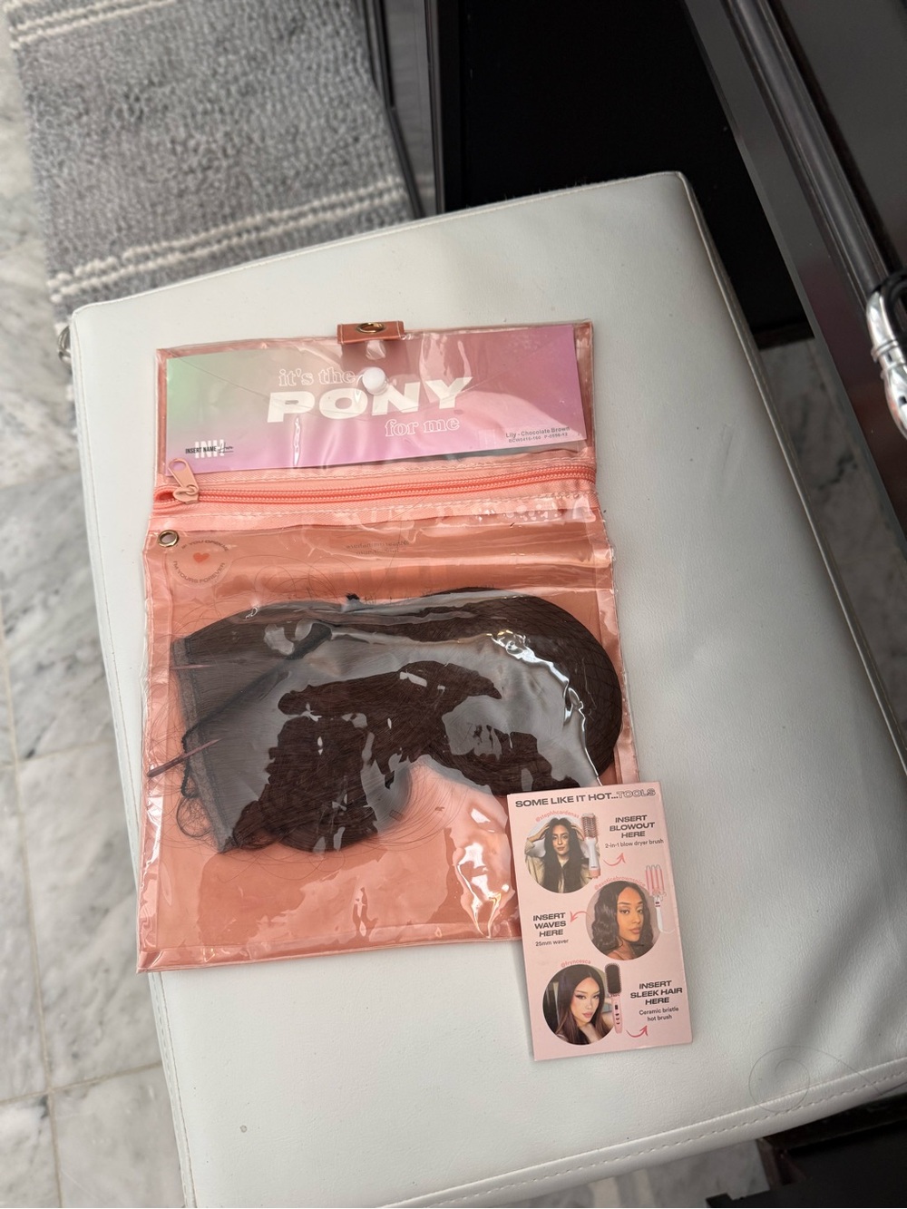 Pony Pink Clear Zip Pouch with Brown Hairpiece